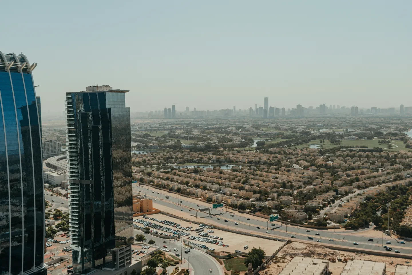 An aerial view of a neighborhood in Dubai.