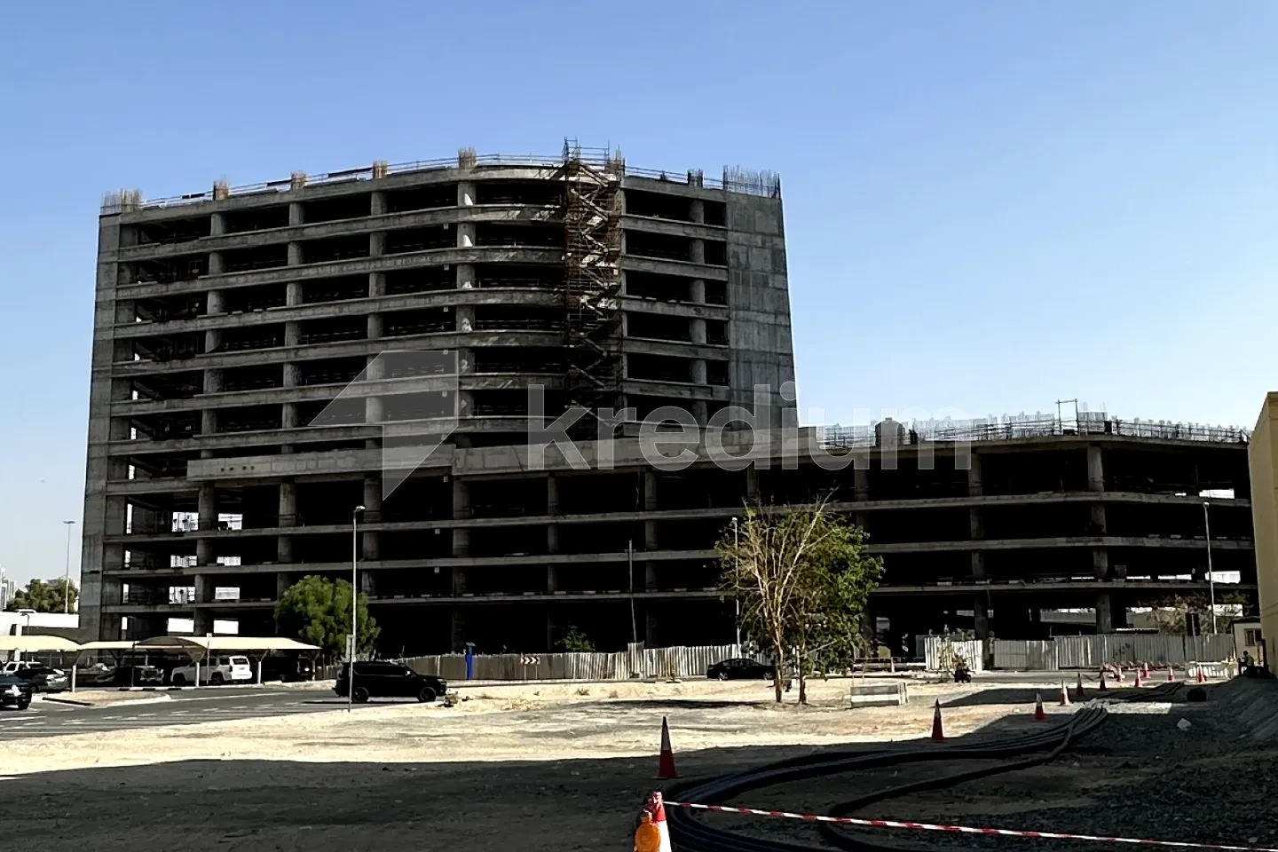 An unfinished high-rise building