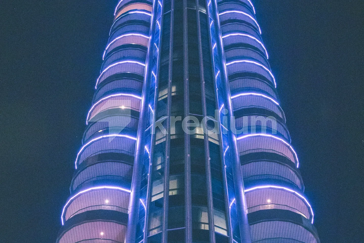 Night view of a sleek modern skyscraper
