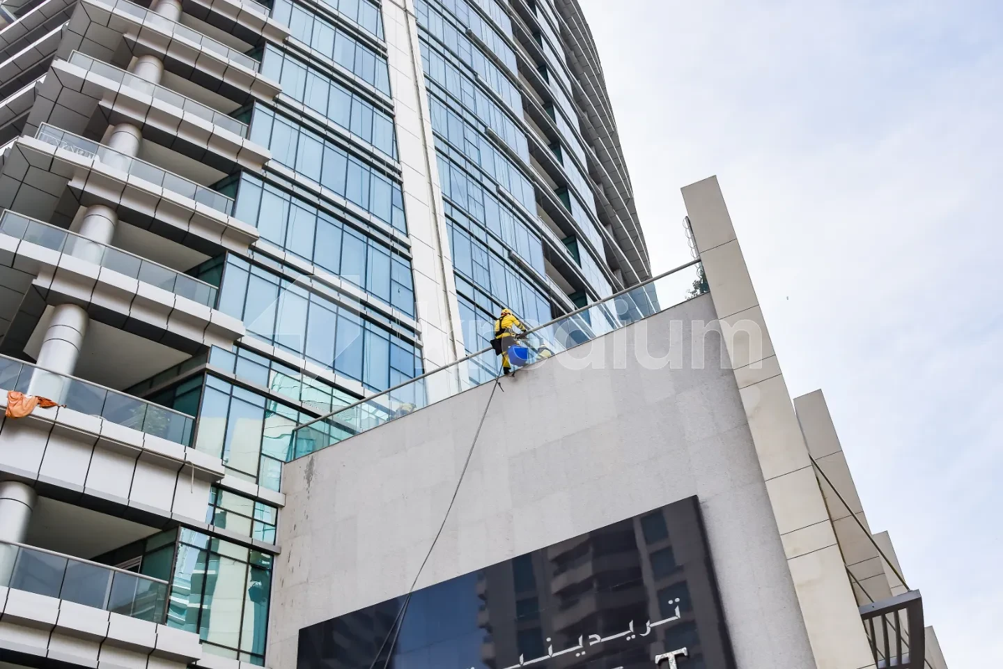 A modern glass building