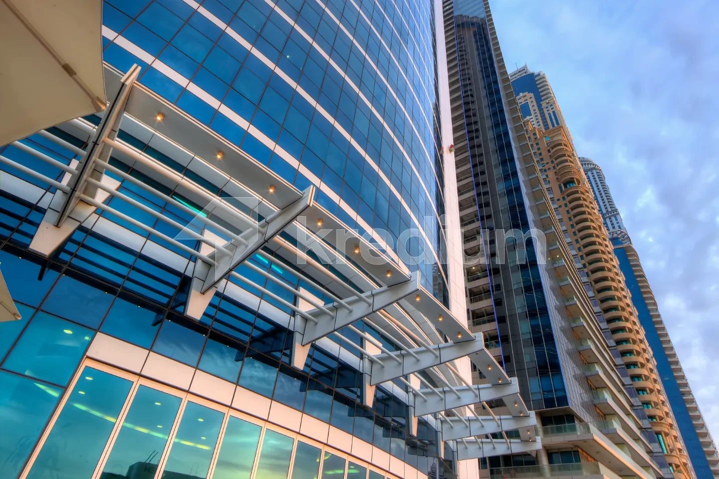 A part of a large glass tower