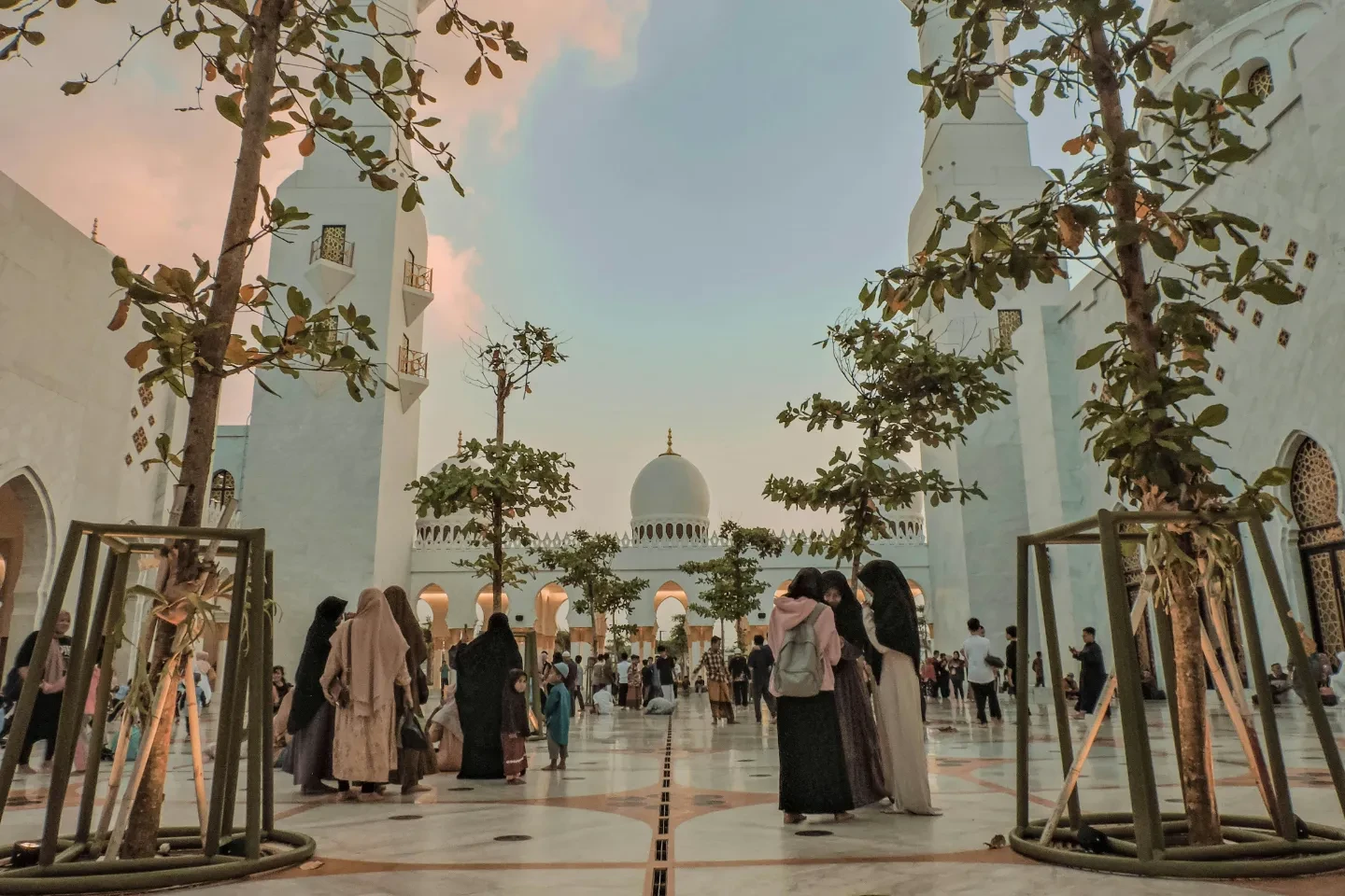 People gathered in front of the mosque.