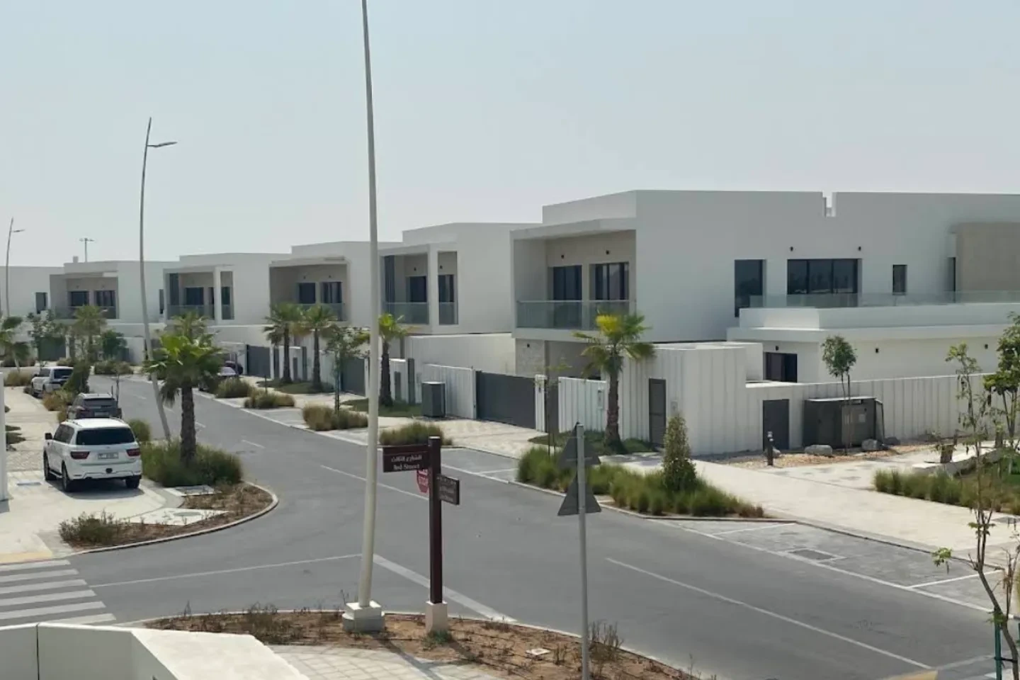 A row of white houses in Yas Acres, Yas Island Abu Dhabi.